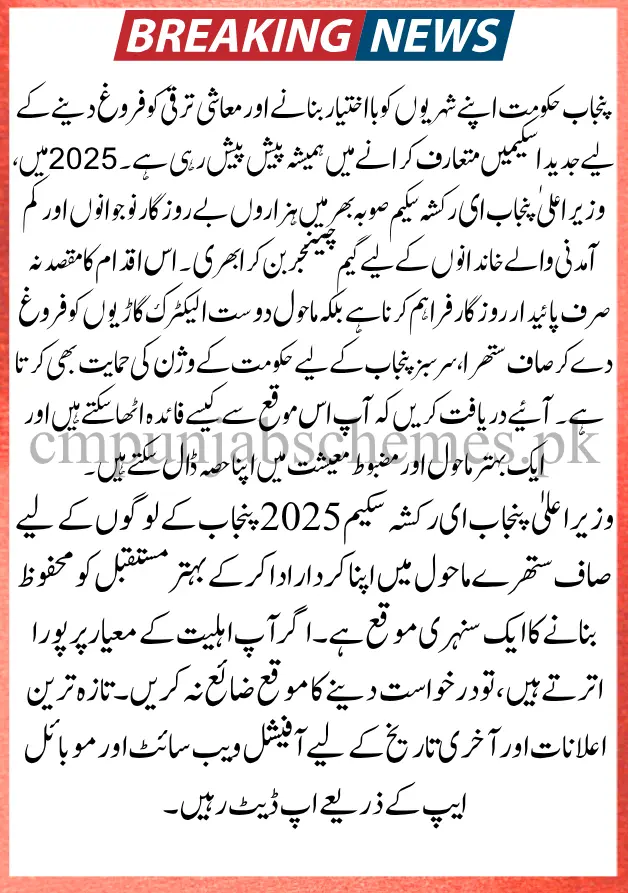 CM Punjab E Rickshaw Program 2025 : New updates & Comprehensive Guide 2 E Rickshaw Program by CM Punjab